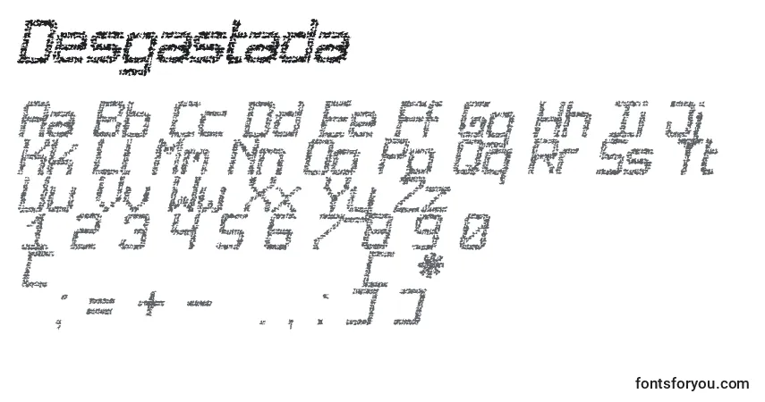 A fonte Desgastada – alfabeto, números, caracteres especiais