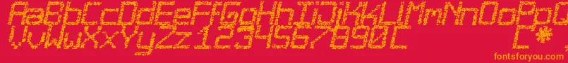 フォントDesgastada – 赤い背景にオレンジの文字