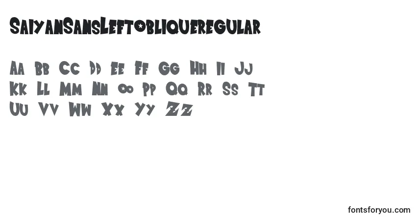 Schriftart SaiyanSansLeftObliqueregular – Alphabet, Zahlen, spezielle Symbole