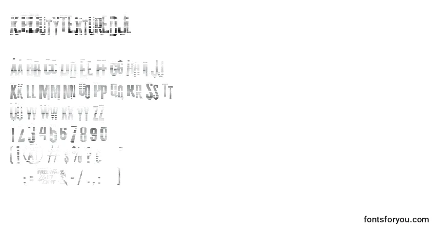 Czcionka K.P.DutyTexturedJl – alfabet, cyfry, specjalne znaki