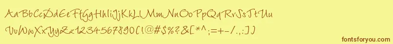 フォントWiesbadenswingltstdRoman – 茶色の文字が黄色の背景にあります。