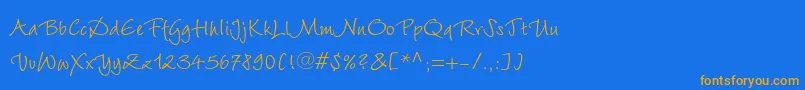 フォントWiesbadenswingltstdRoman – オレンジ色の文字が青い背景にあります。