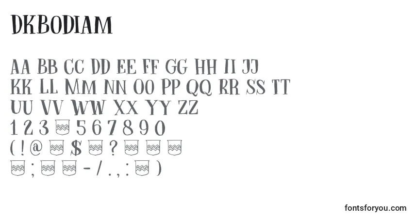 A fonte DkBodiam – alfabeto, números, caracteres especiais