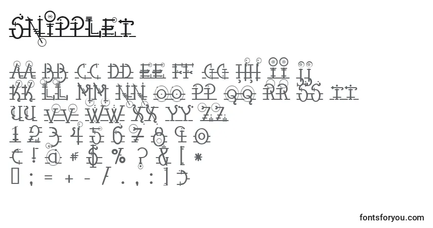 Schriftart Snipplet – Alphabet, Zahlen, spezielle Symbole