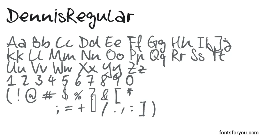 Schriftart DennisRegular – Alphabet, Zahlen, spezielle Symbole