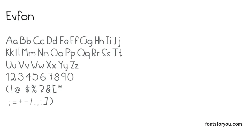 Schriftart Evfon – Alphabet, Zahlen, spezielle Symbole