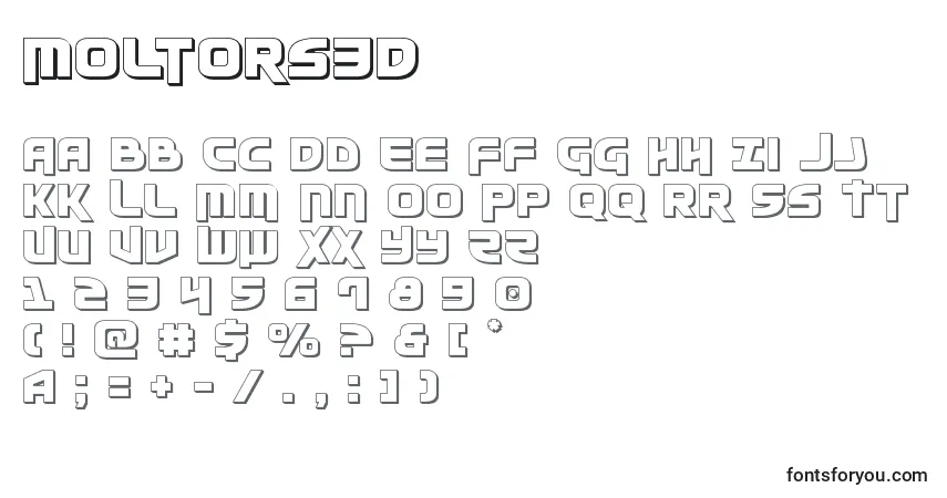 Czcionka Moltors3D – alfabet, cyfry, specjalne znaki