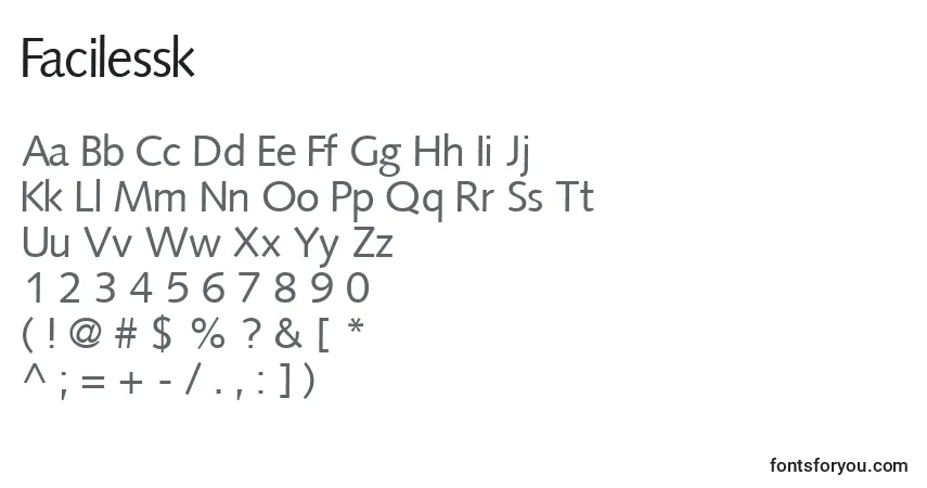 Czcionka Facilessk – alfabet, cyfry, specjalne znaki