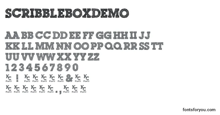 Czcionka ScribbleBoxDemo – alfabet, cyfry, specjalne znaki