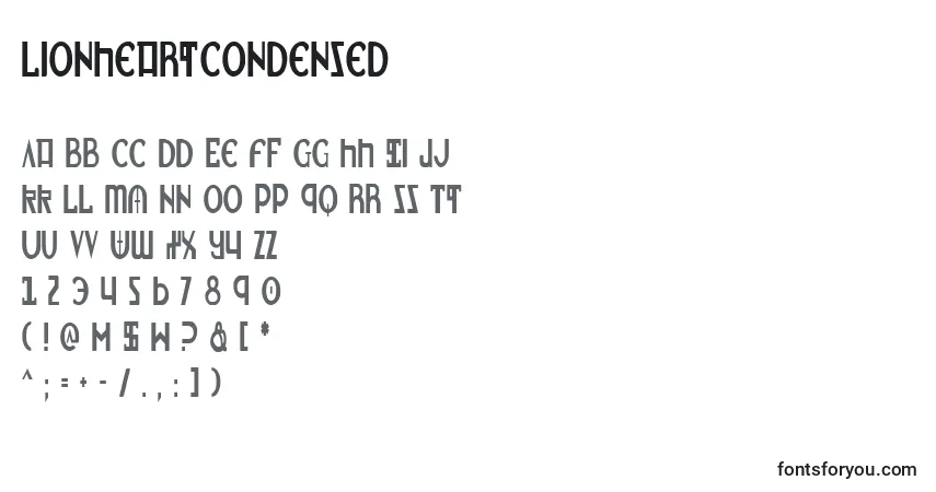 A fonte LionheartCondensed – alfabeto, números, caracteres especiais