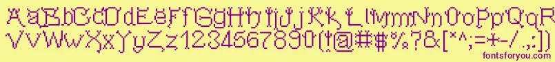 Pixeldevilsdeal-fontti – violetit fontit keltaisella taustalla
