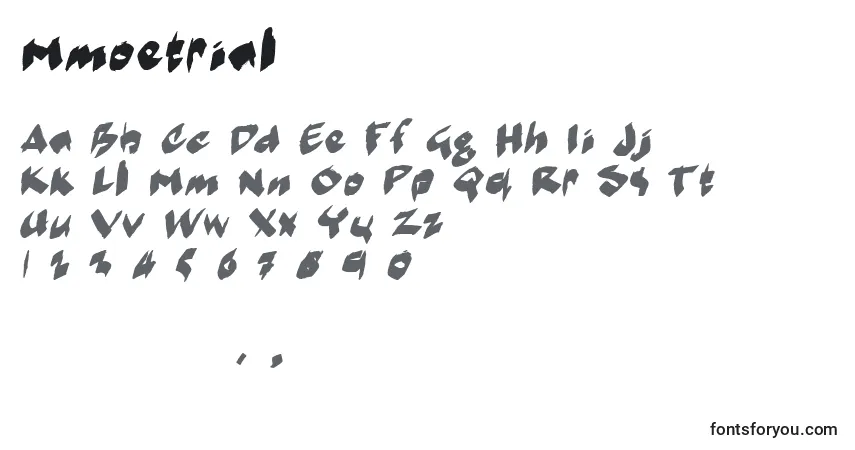 Mmoetrial font – alphabet, numbers, special characters