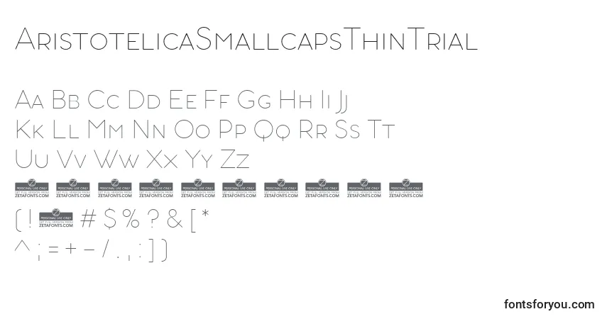 Czcionka AristotelicaSmallcapsThinTrial – alfabet, cyfry, specjalne znaki