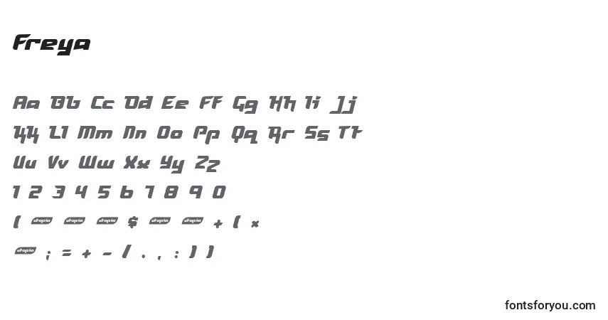 Schriftart Freya – Alphabet, Zahlen, spezielle Symbole