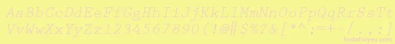PrestigeEliteLtSlanted-fontti – vaaleanpunaiset fontit keltaisella taustalla