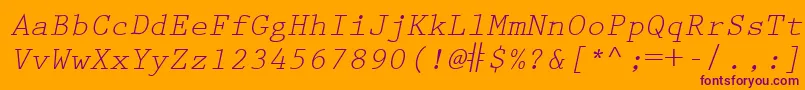 PrestigeEliteLtSlanted-Schriftart – Violette Schriften auf orangefarbenem Hintergrund