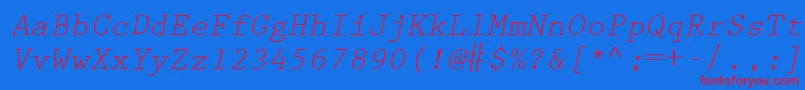 フォントPrestigeEliteLtSlanted – 赤い文字の青い背景