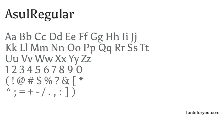 Schriftart AsulRegular – Alphabet, Zahlen, spezielle Symbole