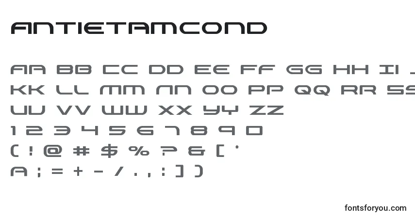 A fonte Antietamcond – alfabeto, números, caracteres especiais