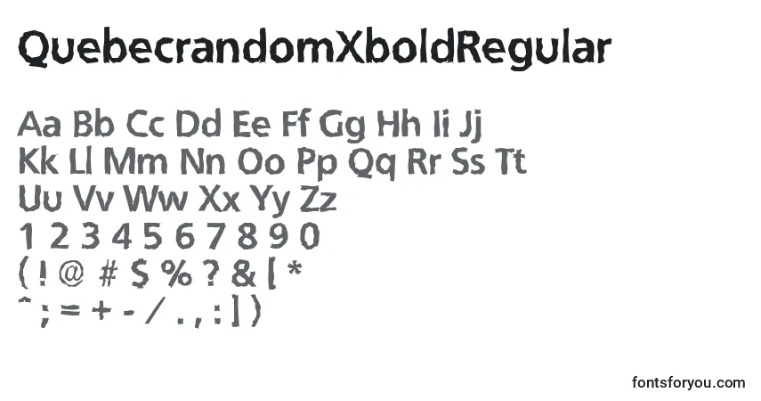 Czcionka QuebecrandomXboldRegular – alfabet, cyfry, specjalne znaki