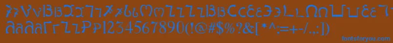 Enochianwriting-Schriftart – Blaue Schriften auf braunem Hintergrund
