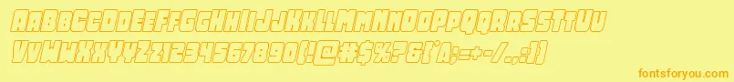 フォントOpusmundioutlineital – オレンジの文字が黄色の背景にあります。