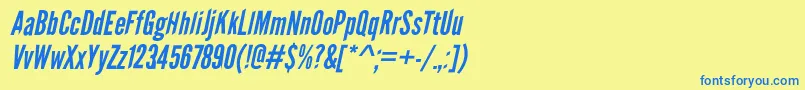 フォントLeaguegothicItalicWebfont – 青い文字が黄色の背景にあります。