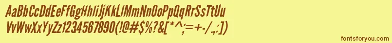 フォントLeaguegothicItalicWebfont – 茶色の文字が黄色の背景にあります。