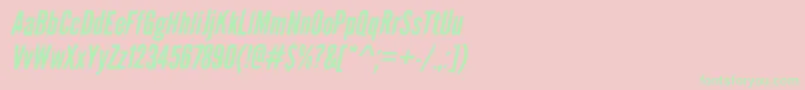 LeaguegothicItalicWebfont-Schriftart – Grüne Schriften auf rosa Hintergrund