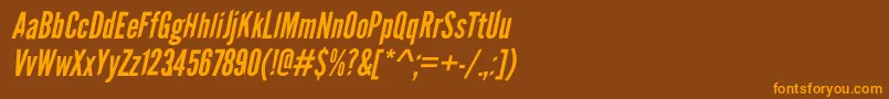 LeaguegothicItalicWebfont-fontti – oranssit fontit ruskealla taustalla