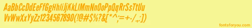 フォントLeaguegothicItalicWebfont – オレンジの文字が黄色の背景にあります。