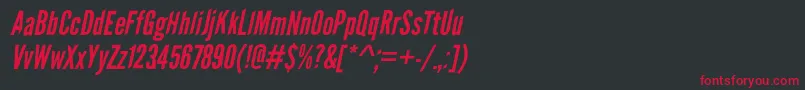 フォントLeaguegothicItalicWebfont – 黒い背景に赤い文字