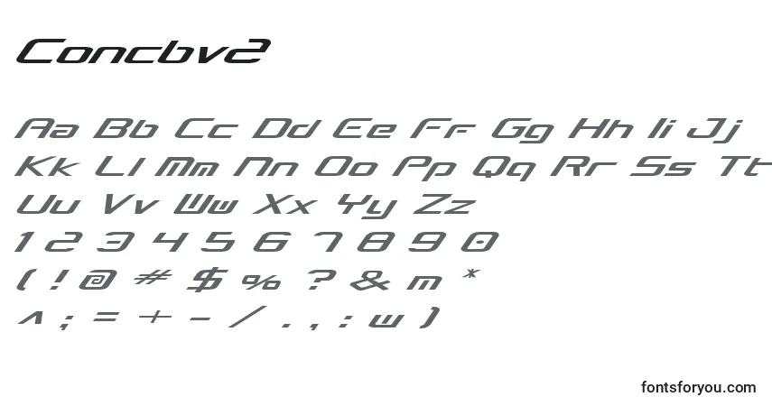 A fonte Concbv2 – alfabeto, números, caracteres especiais