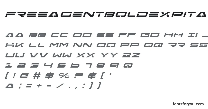 A fonte FreeAgentBoldExpital – alfabeto, números, caracteres especiais