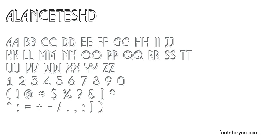 Czcionka ALanceteshd – alfabet, cyfry, specjalne znaki