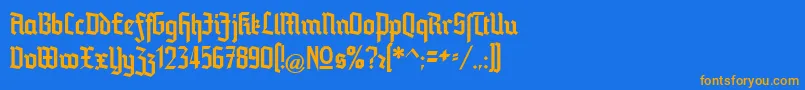 フォントBlankenburg – オレンジ色の文字が青い背景にあります。