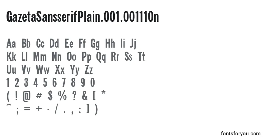 A fonte GazetaSansserifPlain.001.001110n – alfabeto, números, caracteres especiais