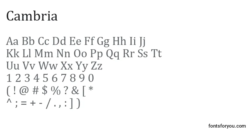 Шрифт Cambria – алфавит, цифры, специальные символы