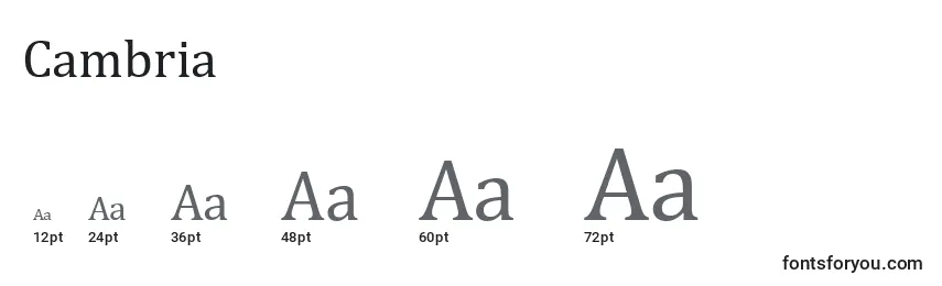 Размеры шрифта Cambria