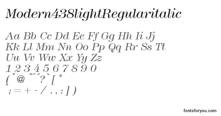 Шрифт Modern438lightRegularitalic – алфавит, цифры, специальные символы