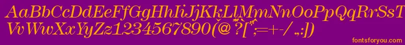 Fonte Modern438lightRegularitalic – fontes laranjas em um fundo violeta