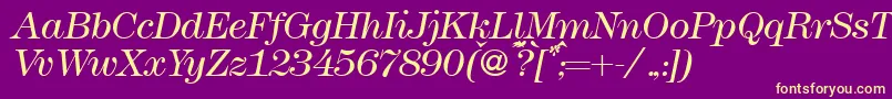 Modern438lightRegularitalic-fontti – keltaiset fontit violetilla taustalla