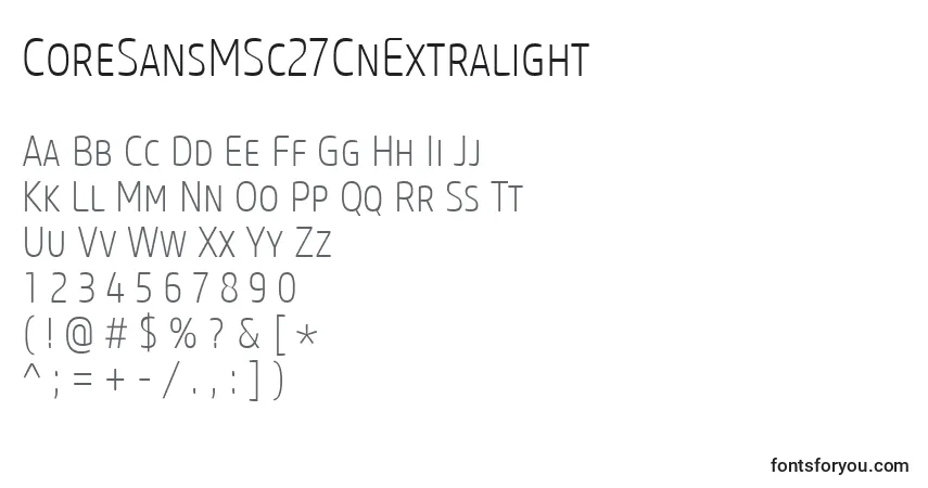 Czcionka CoreSansMSc27CnExtralight – alfabet, cyfry, specjalne znaki