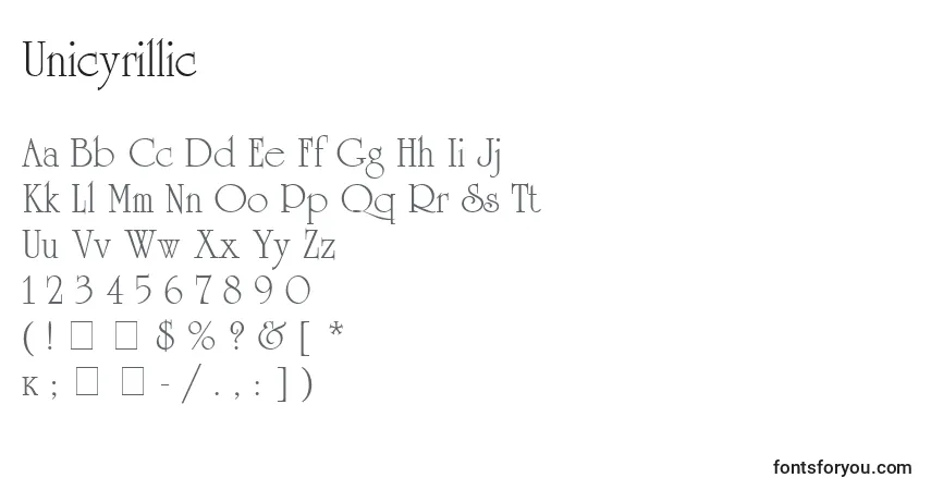 A fonte Unicyrillic – alfabeto, números, caracteres especiais