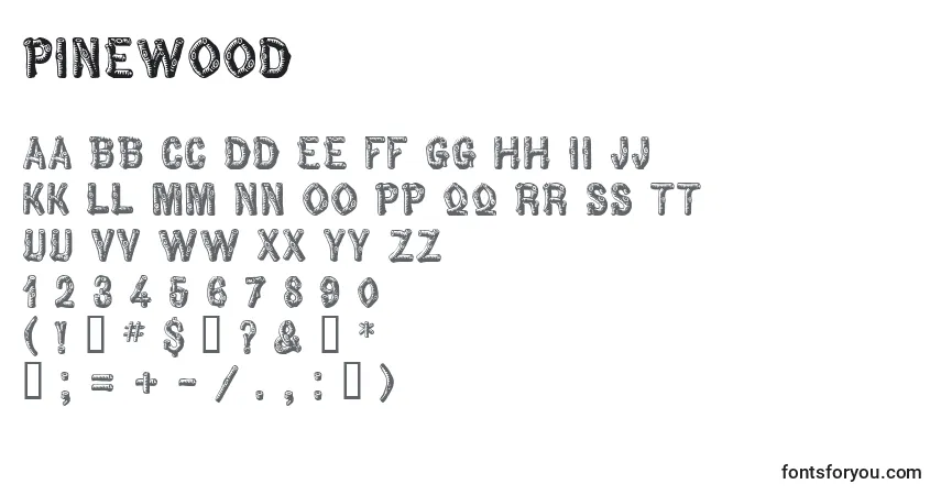 Czcionka Pinewood – alfabet, cyfry, specjalne znaki