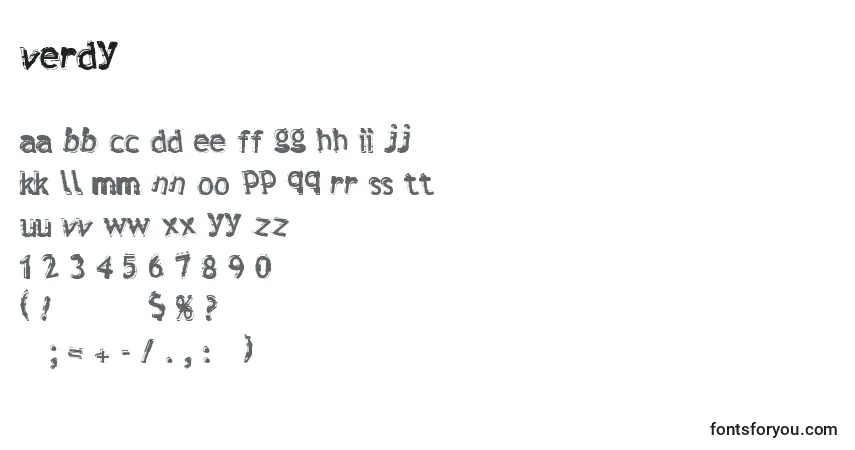 A fonte Verdy – alfabeto, números, caracteres especiais