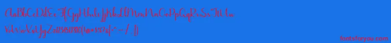 BmdJasmineReminiscentseBold-Schriftart – Rote Schriften auf blauem Hintergrund