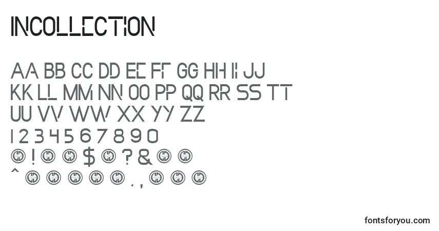 Czcionka Incollection – alfabet, cyfry, specjalne znaki