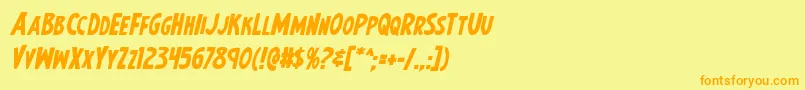 フォントEarthsmightiestboldital – オレンジの文字が黄色の背景にあります。
