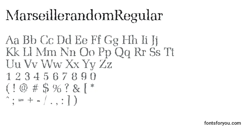 A fonte MarseillerandomRegular – alfabeto, números, caracteres especiais